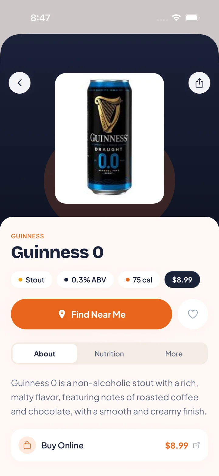 ChillMaps app NA drinks detail with save button