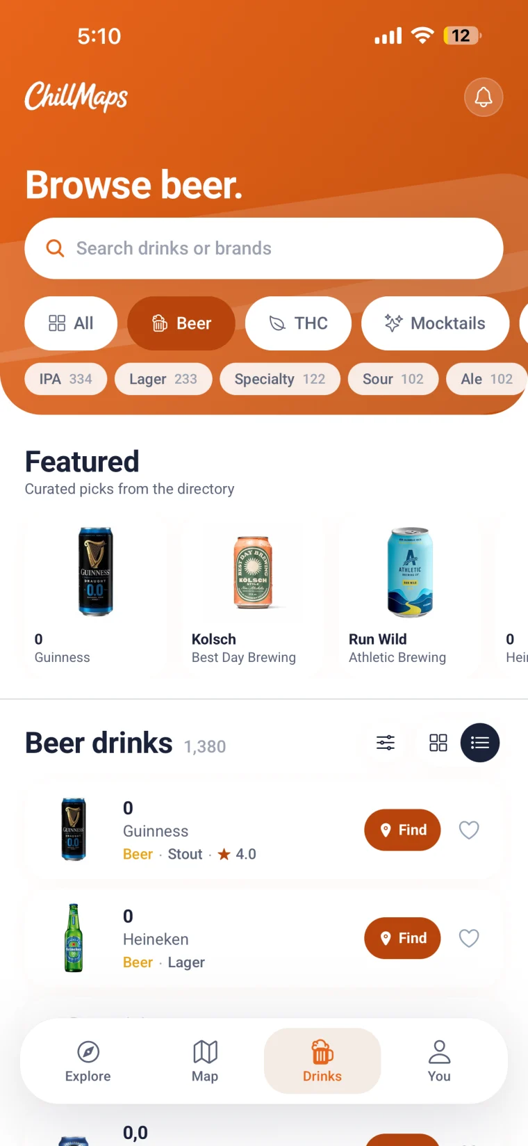ChillMaps app filtering NA drinks