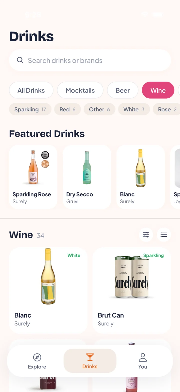 ChillMaps app browsing non-alcoholic wine