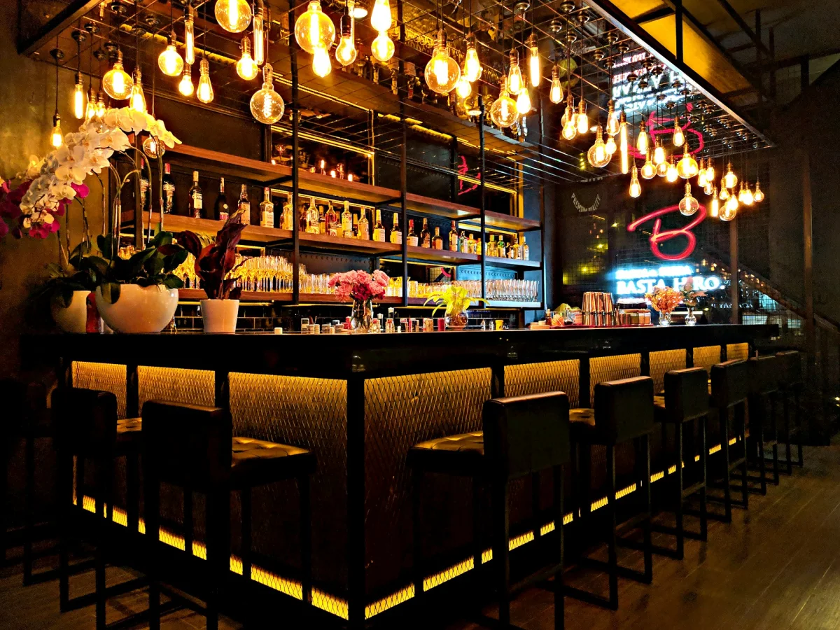 Non-alcoholic drinks at a bar